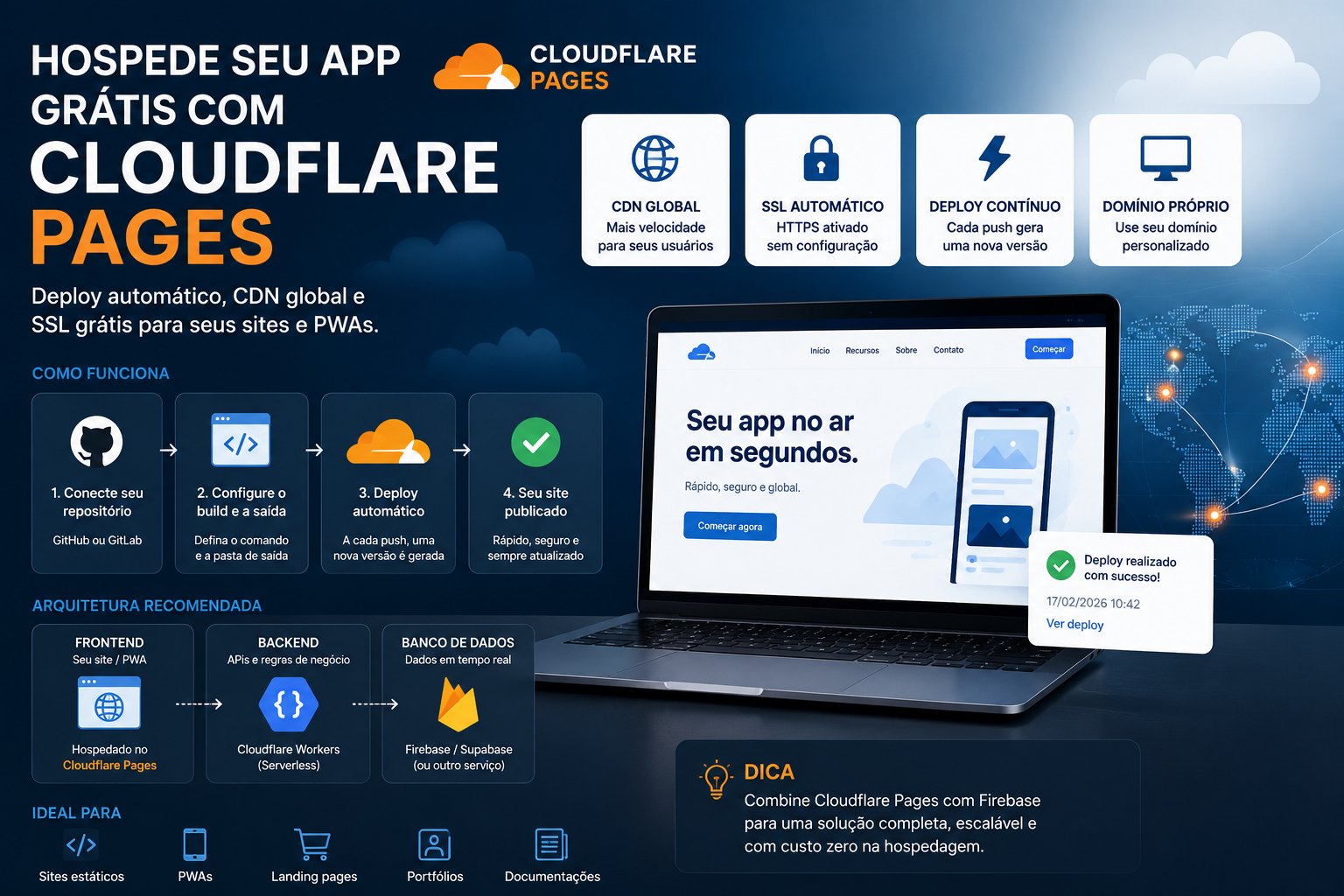 Hospede seu app grátis com Cloudflare Pages